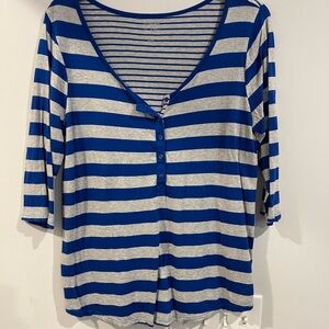 Lane Bryant Striped Blue and Gray Button Down Top